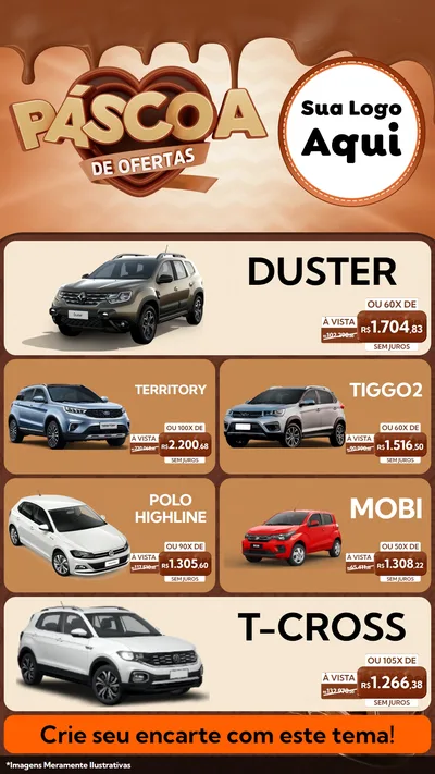 Modelo de TV para TV Vertical com o tema Páscoa de Ofertas para Concessionaria de Carros