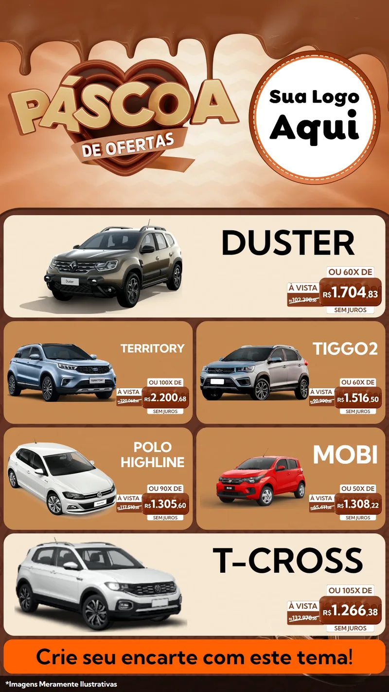 Modelo de TV para TV Vertical com o tema Páscoa de Ofertas para Concessionaria de Carros