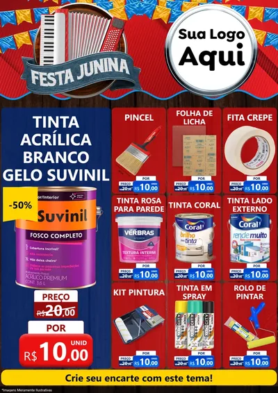 Modelo de Encarte para Encarte A4 Vertical com o tema Festa Junina para Tintas e Ferramentas