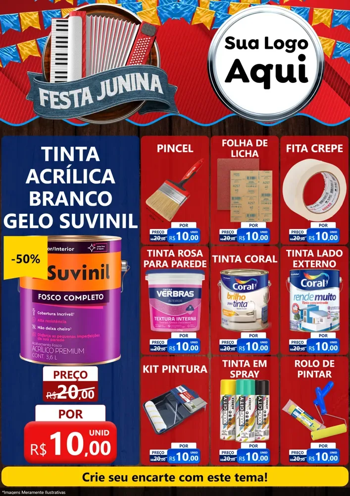 Modelo de Encarte para Encarte A4 Vertical com o tema Festa Junina para Tintas e Ferramentas