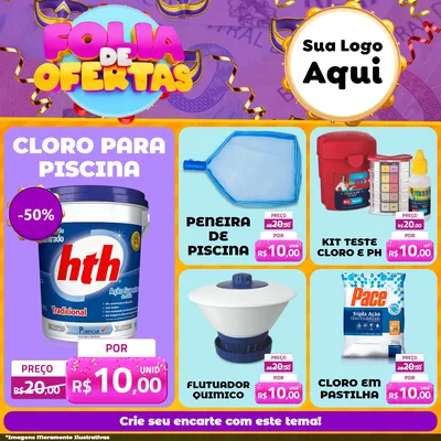 Modelo de Rede Social para Feed Facebook com o tema Folia de Ofertas para Produtos para Piscina