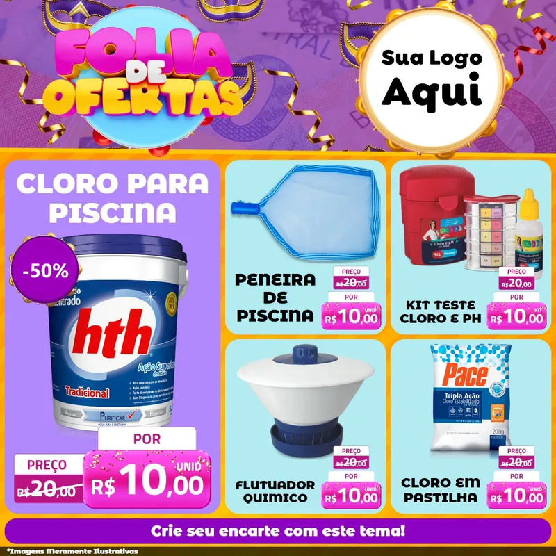 Modelo de Rede Social para Feed Facebook com o tema Folia de Ofertas para Produtos para Piscina