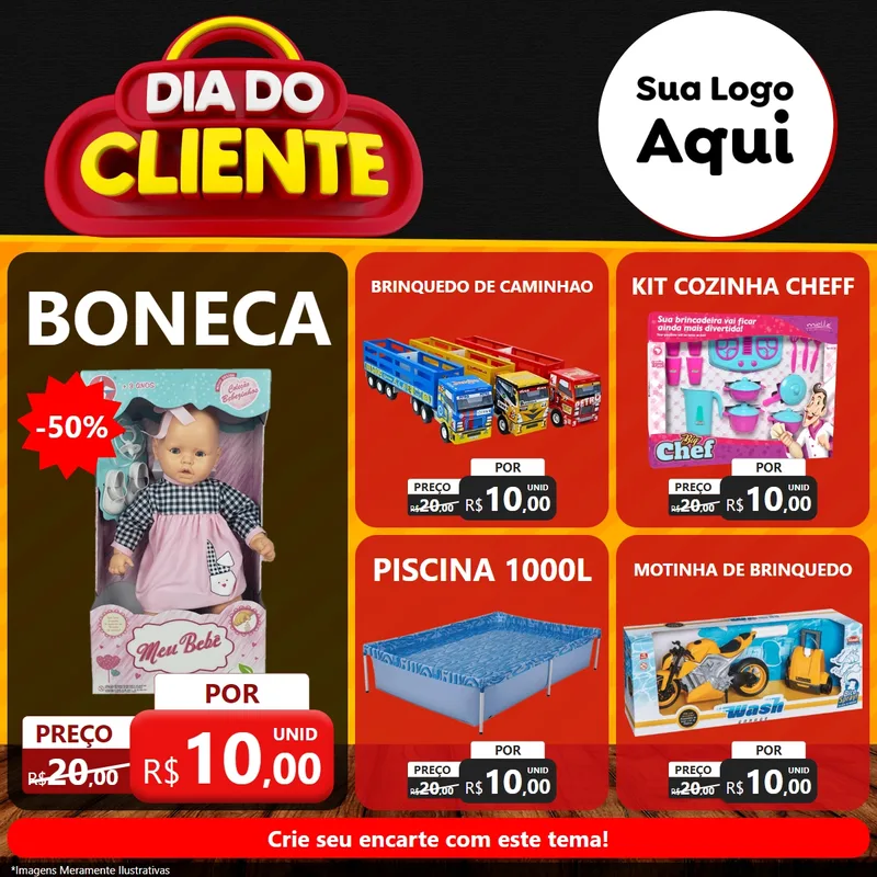 Modelo de Rede Social para Feed Facebook com o tema Dia do Cliente para Brinquedos