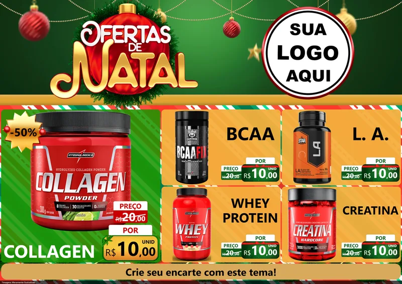 Modelo de Encarte para Encarte A4 Horizontal com o tema Ofertas de Natal para Suplementos alimentares