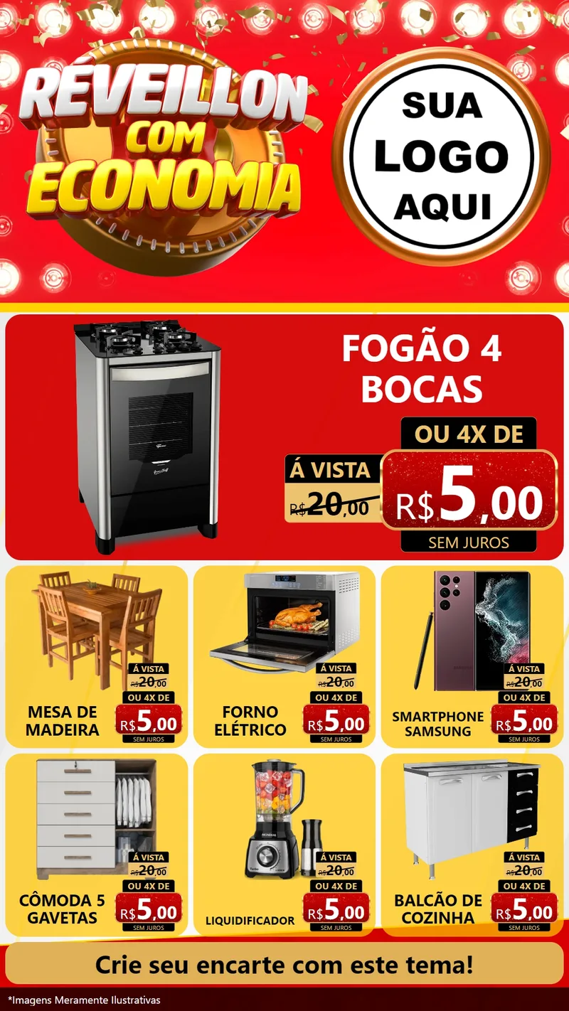 Modelo de Rede Social para Stories com o tema Réveillon com Economia para Móveis e Eletro