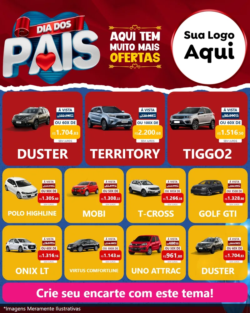 Modelo de Rede Social para Feed Instagram com o tema Dia dos Pais para Concessionaria de Carros