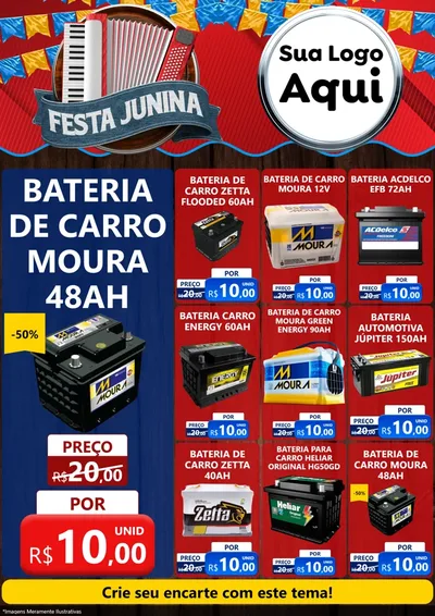 Modelo de Encarte para Encarte A4 Vertical com o tema Festa Junina para Baterias Elétricas