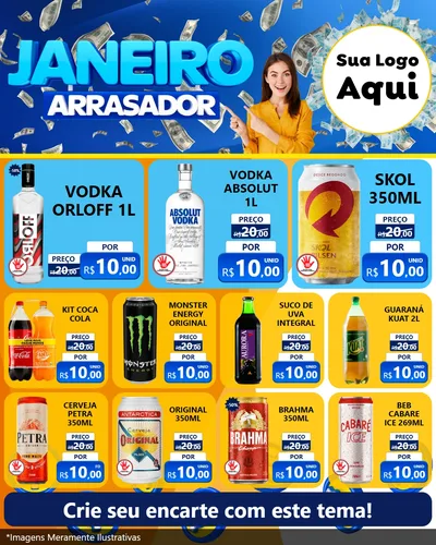 Modelo de Rede Social para Feed Instagram com o tema Janeiro Arrasador para Distribuidora de bebidas