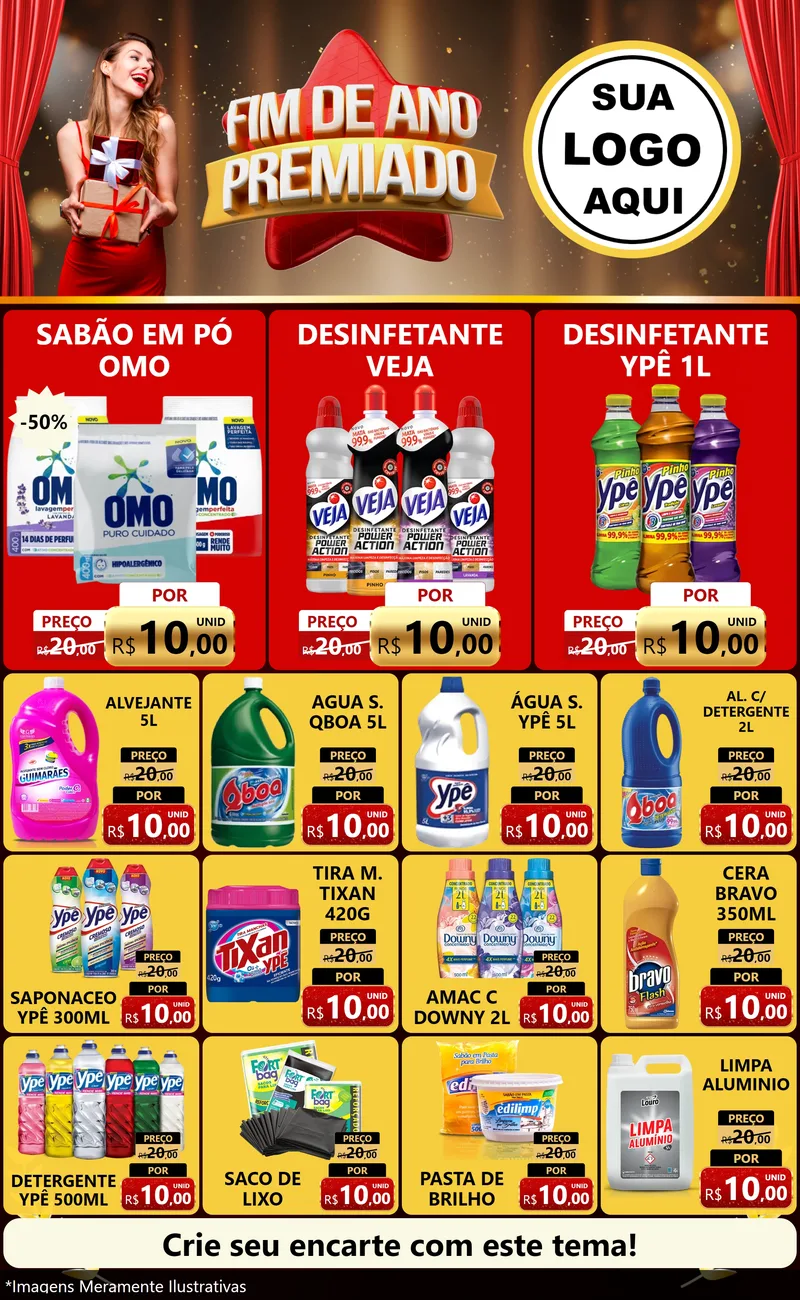 Modelo de Encarte para Encarte Grande com o tema Fim de Ano Premiado para Produtos de Limpeza