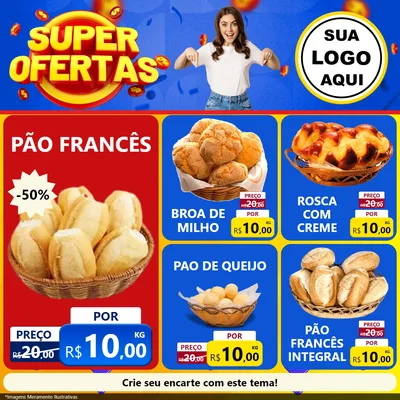 Modelo de Rede Social para Feed Facebook com o tema Super Ofertas para Padaria