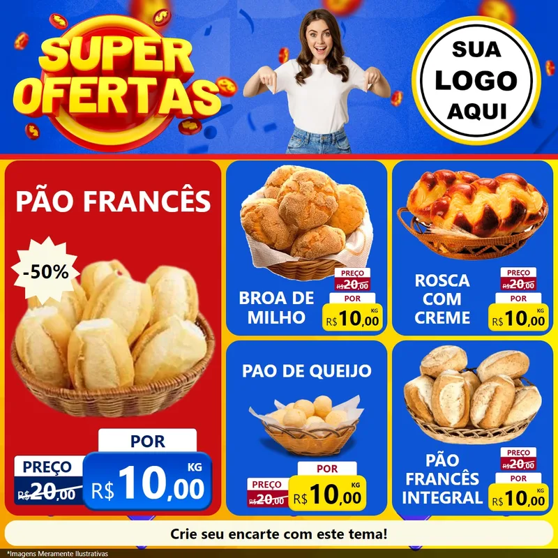 Modelo de Rede Social para Feed Facebook com o tema Super Ofertas para Padaria