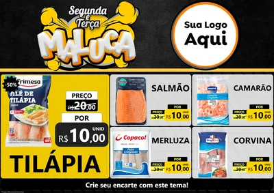 Modelo de Encarte para Encarte A4 Horizontal com o tema Segunda e Terça Maluca para Peixaria