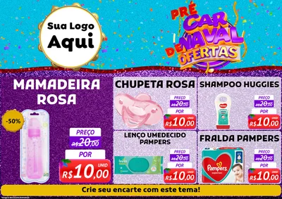 Modelo de Encarte para Encarte A4 Horizontal com o tema Pré Carnaval de Ofertas para Bebês