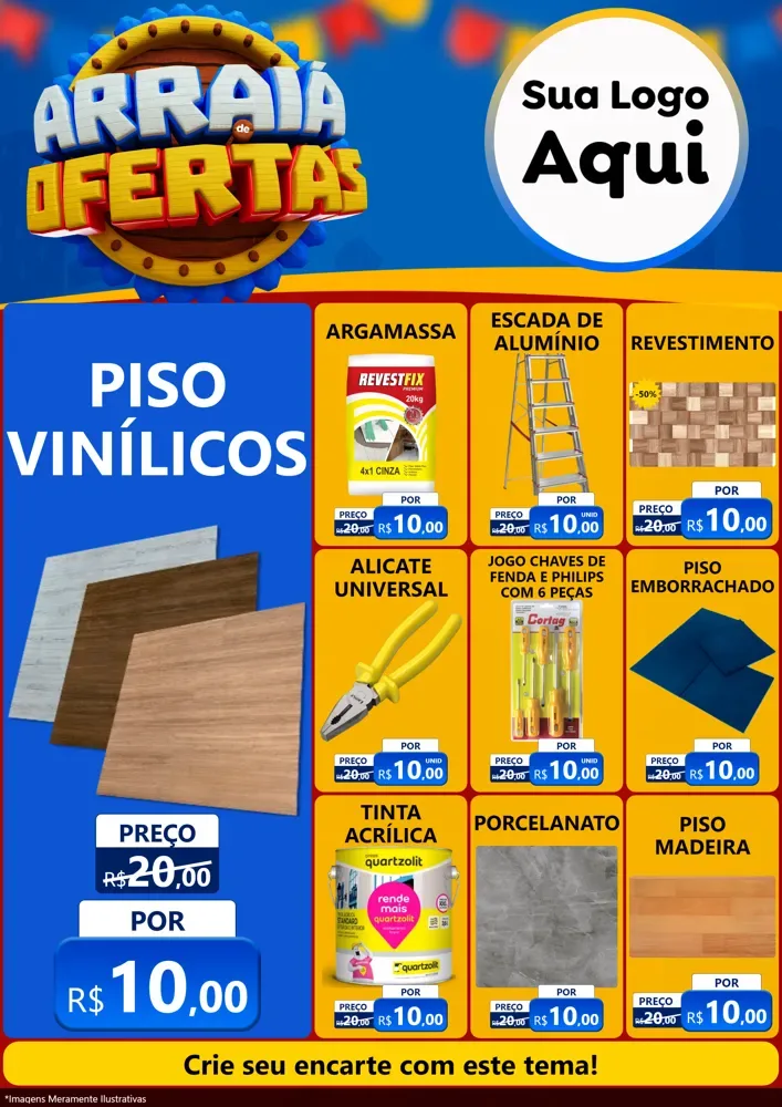 Modelo de Encarte para Encarte A4 Vertical com o tema Arraiá de Ofertas - Junina para Material para Construção