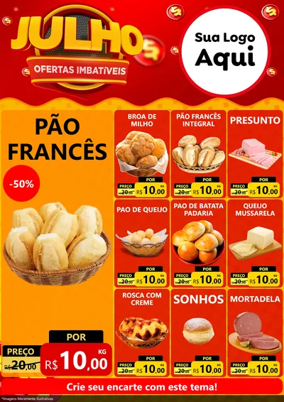 Modelo de Encarte para Encarte A4 Vertical com o tema Julho Ofertas Imbatíveis para Padaria