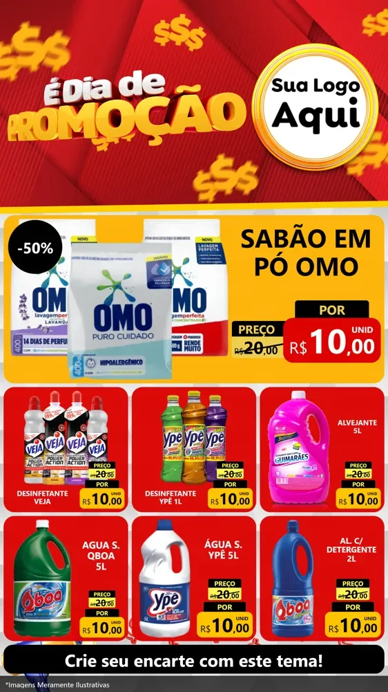 Modelo de Rede Social para Stories com o tema É Dia De Promoção para Produtos de Limpeza