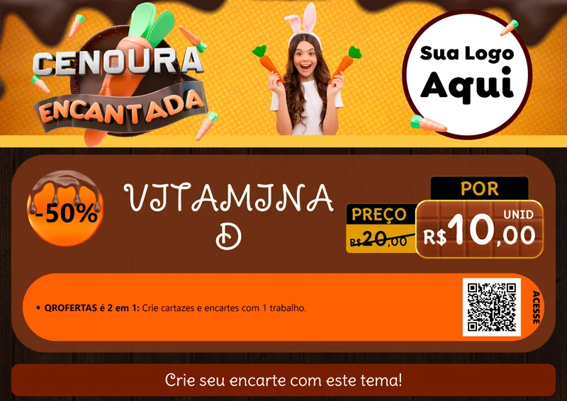 Modelo de Cartaz para Cartaz A4 Horizontal com o tema Cenoura Encantada - Páscoa para Farmácia