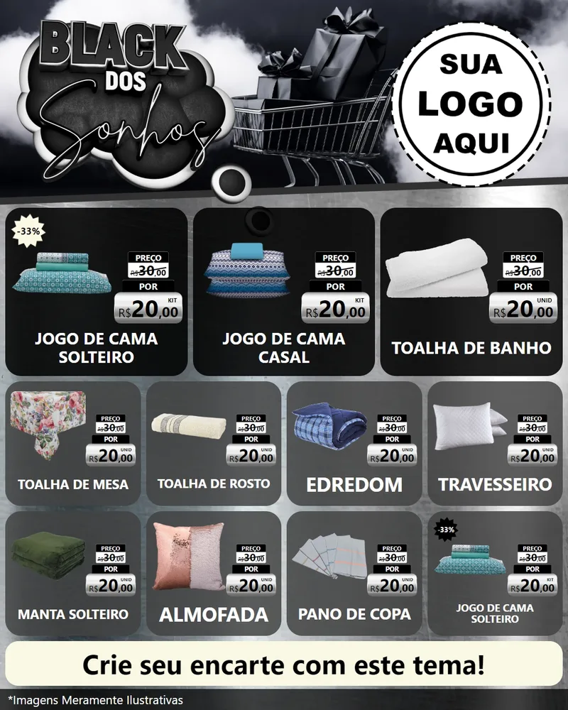 Modelo de Rede Social para Feed Instagram com o tema Black dos Sonhos para Cama, Mesa e Banho