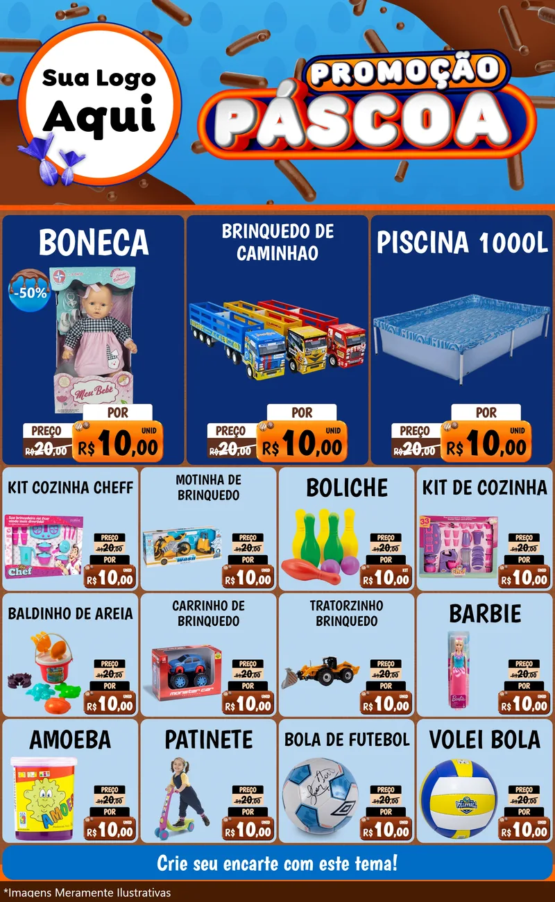 Modelo de Encarte para Encarte Grande com o tema Promoção Páscoa para Brinquedos
