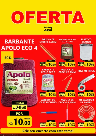Modelo de Encarte para Encarte A4 Vertical com o tema OFERTA - Vermelho Cartaz para Armarinho e Aviamentos