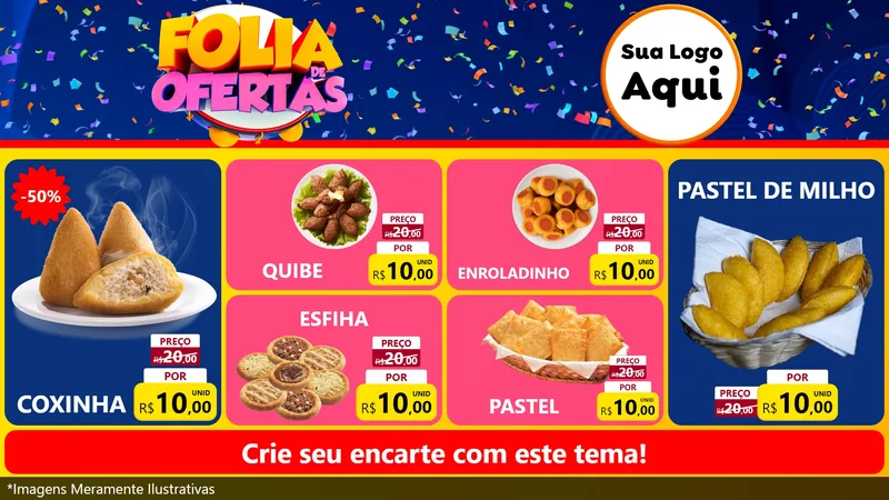 Modelo de TV para TV Horizontal com o tema Folia de Ofertas para Salgadaria