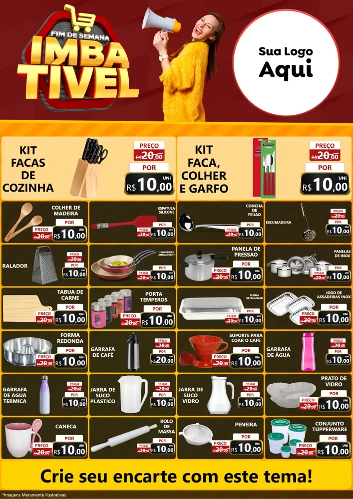 Modelo de Encarte para Encarte A4 Vertical com o tema Fim de Semana Imbatível para Utilidades Domésticas