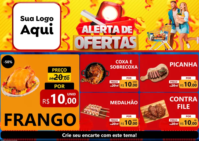 Modelo de Encarte para Encarte A4 Horizontal com o tema Alerta de Ofertas para Assados