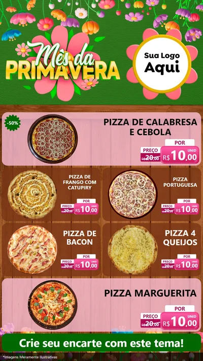 Modelo de TV para TV Vertical com o tema Mês da Primavera para Pizzaria