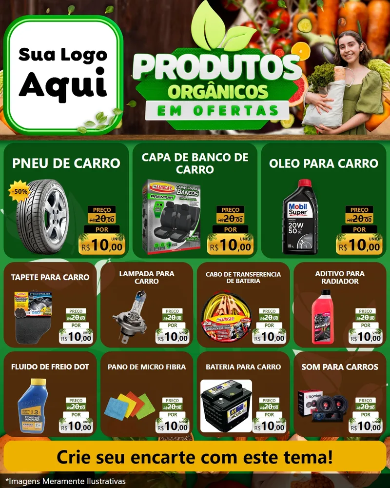 Modelo de Rede Social para Feed Instagram com o tema Produtos Orgânicos em Ofertas para Auto peças