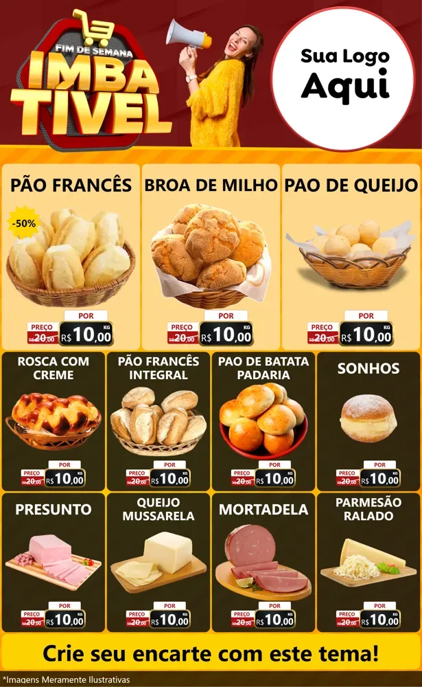 Modelo de Encarte para Encarte Grande com o tema Fim de Semana Imbatível para Padaria