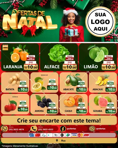 Modelo de Rede Social para Feed Instagram com o tema Ofertas de Natal para Hortifrúti