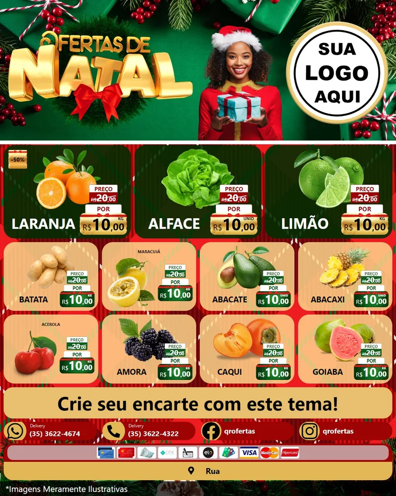 Modelo de Rede Social para Feed Instagram com o tema Ofertas de Natal para Hortifrúti