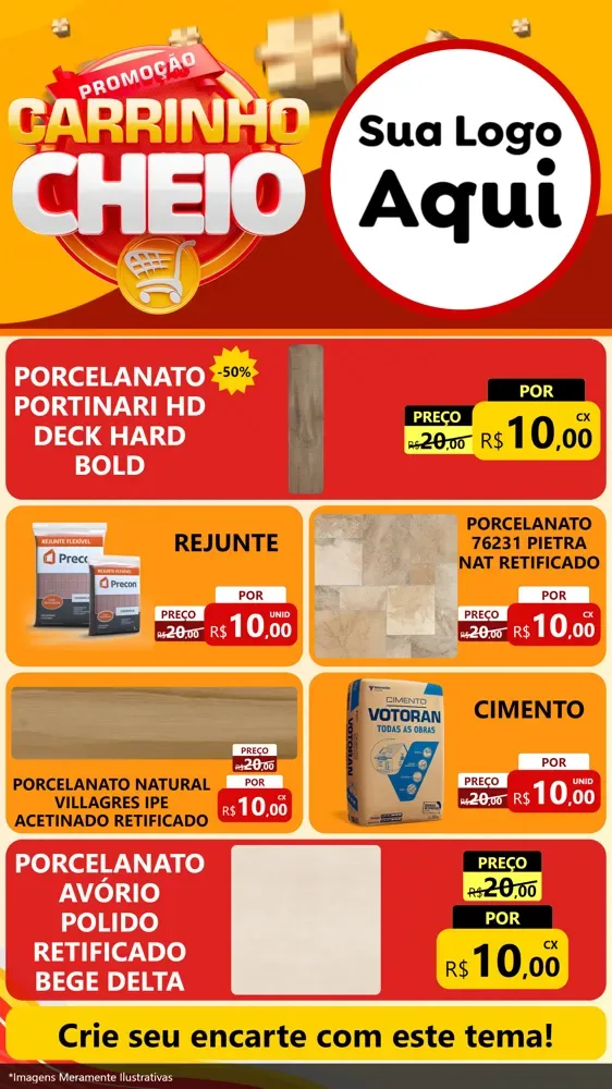 Modelo de TV para TV Vertical com o tema Promoção carrinho cheio para Pisos e revestimentos