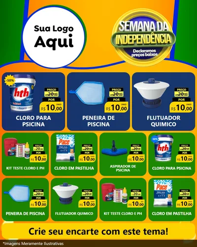 Modelo de Rede Social para Feed Instagram com o tema Semana da Independência Declaramos Preços Baixos para Produtos para Piscina