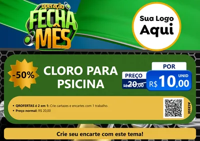 Modelo de Cartaz para Cartaz A4 Horizontal com o tema Operação Fecha Mês para Produtos para Piscina