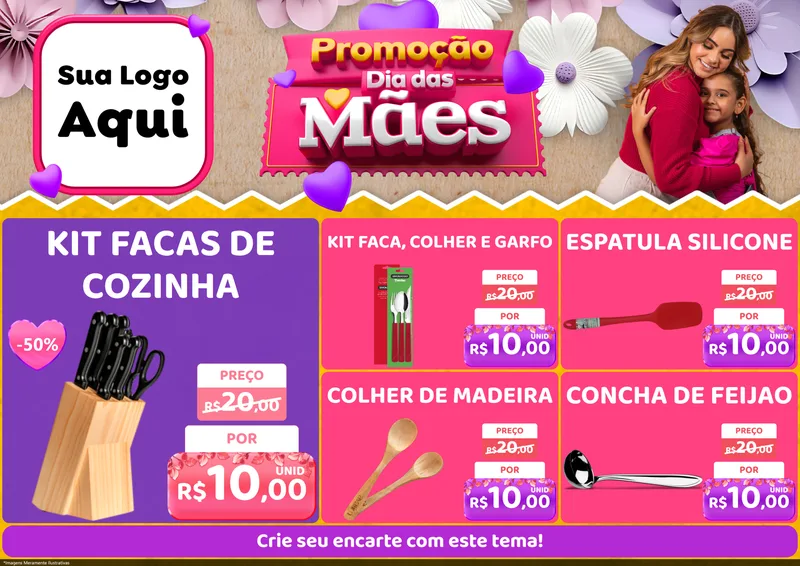Modelo de Encarte para Encarte A4 Horizontal com o tema Promoção Dia das Mães para Utilidades Domésticas