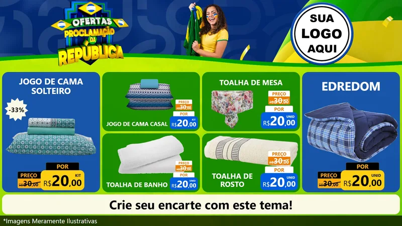 Modelo de TV para TV Horizontal com o tema Ofertas Proclamação da República para Cama, Mesa e Banho