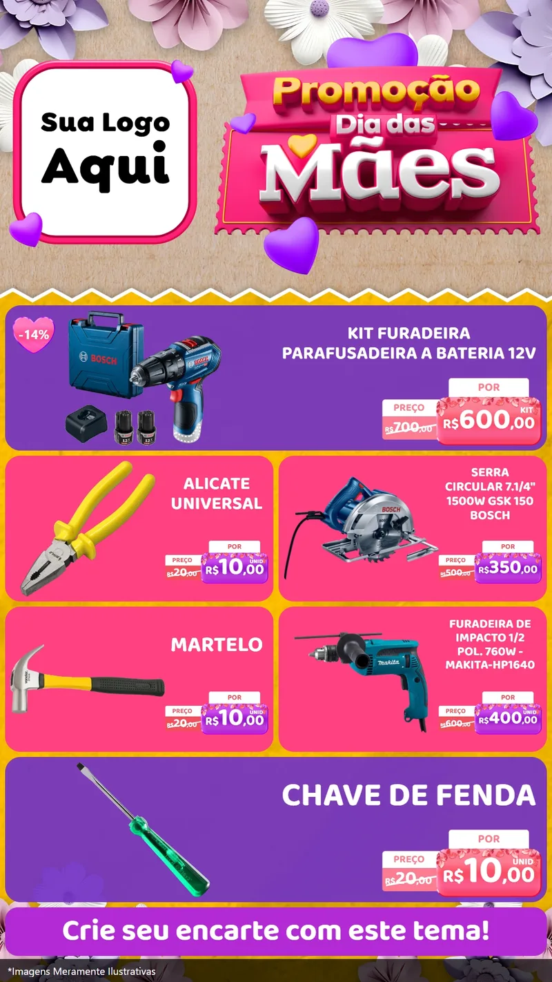 Modelo de TV para TV Vertical com o tema Promoção Dia das Mães para Maquinas e Ferramentas