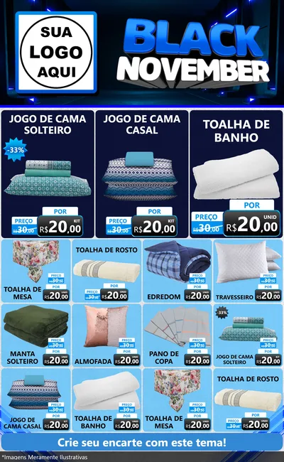 Modelo de Encarte para Encarte Grande com o tema Black November para Cama, Mesa e Banho