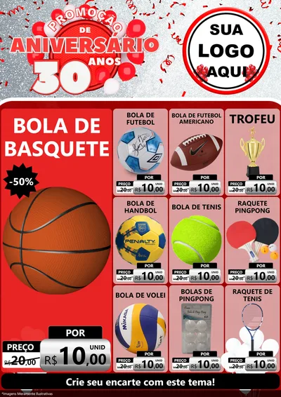 Modelo de Encarte para Encarte A4 Vertical com o tema Promoção de Aniversário - 30 Anos para Artigos Esportivos
