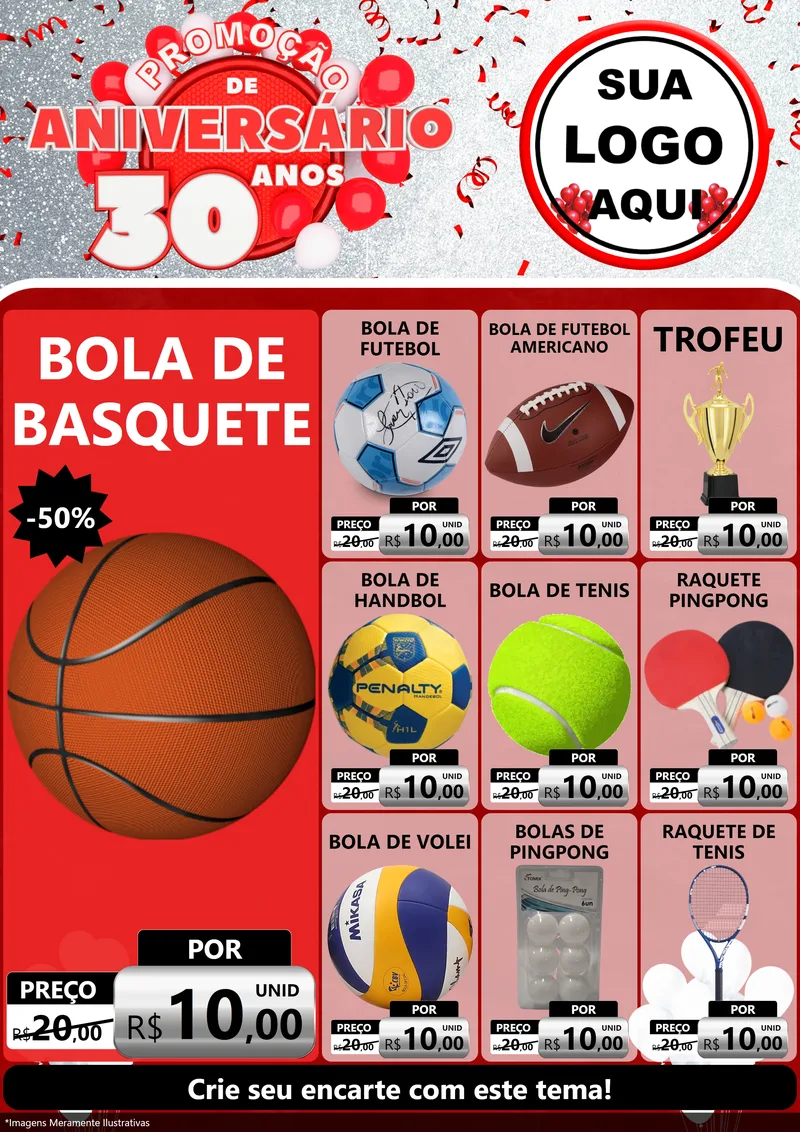 Modelo de Encarte para Encarte A4 Vertical com o tema Promoção de Aniversário - 30 Anos para Artigos Esportivos