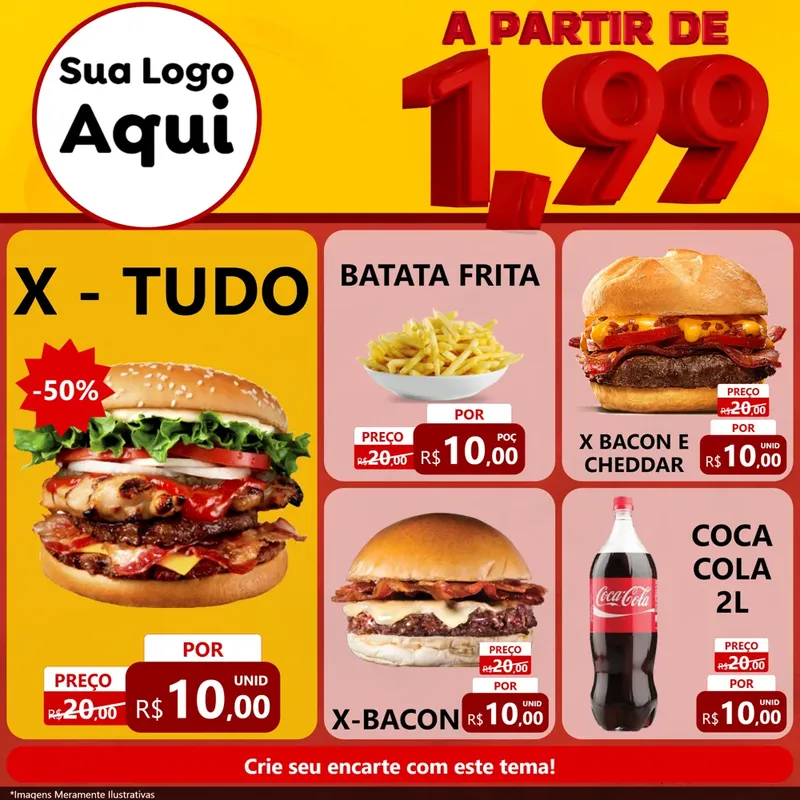 Modelo de Rede Social para Feed Facebook com o tema A Partir de Um e Noventa e Nove - 1,99 para Hamburgueria