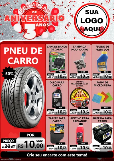 Modelo de Encarte para Encarte A4 Vertical com o tema Promoção de Aniversário - 3 Anos para Auto peças