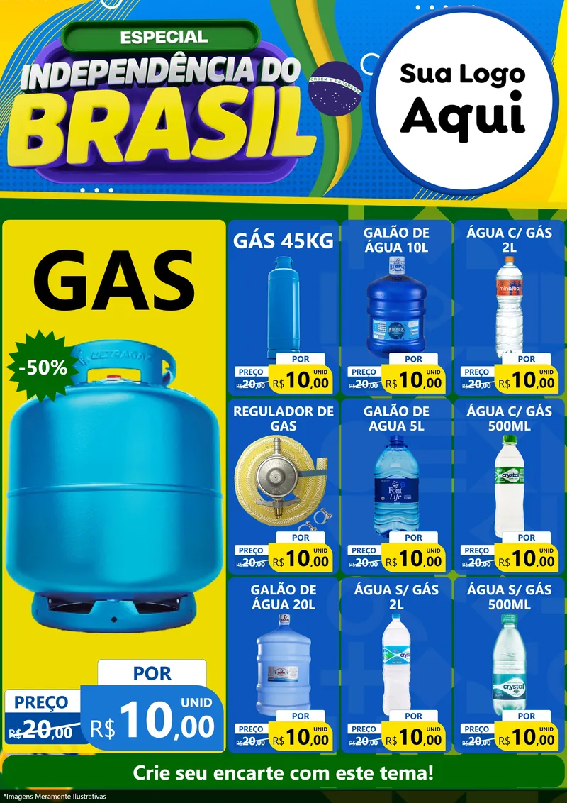 Modelo de Encarte para Encarte A4 Vertical com o tema Especial Independência do Brasil para Água e gás
