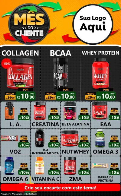 Modelo de Encarte para Encarte Grande com o tema Mês do Cliente para Suplementos alimentares