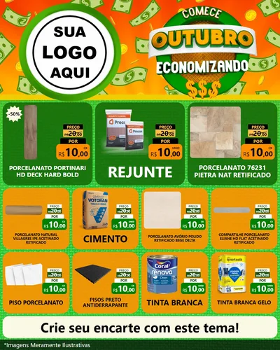 Modelo de Rede Social para Feed Instagram com o tema Comece Outubro Economizando para Pisos e revestimentos