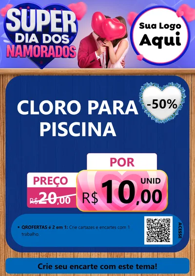 Modelo de Cartaz para Cartaz A4 Vertical com o tema Super Dia dos Namorados para Produtos para Piscina