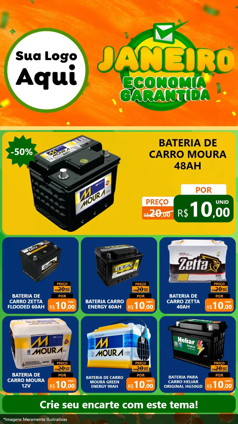 Modelo de Rede Social para Stories com o tema Janeiro - Economia Garantida para Baterias Elétricas