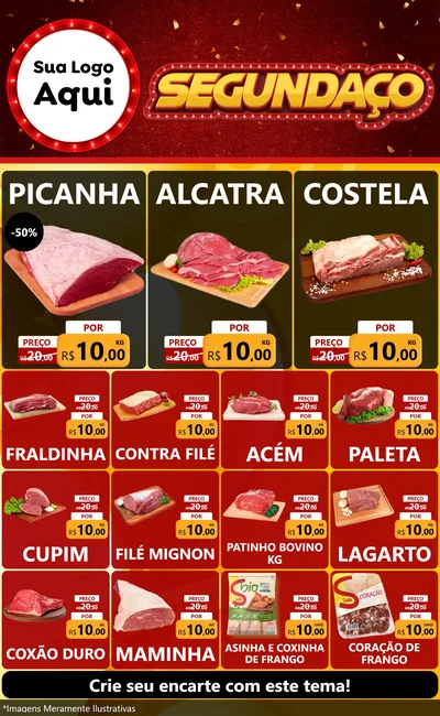 Modelo de Encarte para Encarte Grande com o tema Segundaço para Açougue