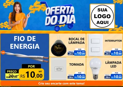 Modelo de Encarte para Encarte A4 Horizontal com o tema Oferta do Dia para Materiais Elétricos